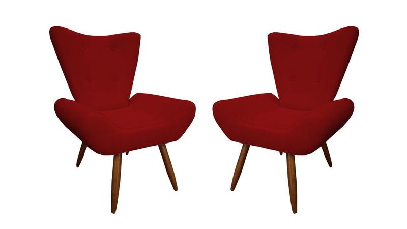 Imagem de Kit 2 Poltronas Decorativa Emilia Suede Vermelho Pés Madeira Mz Decor