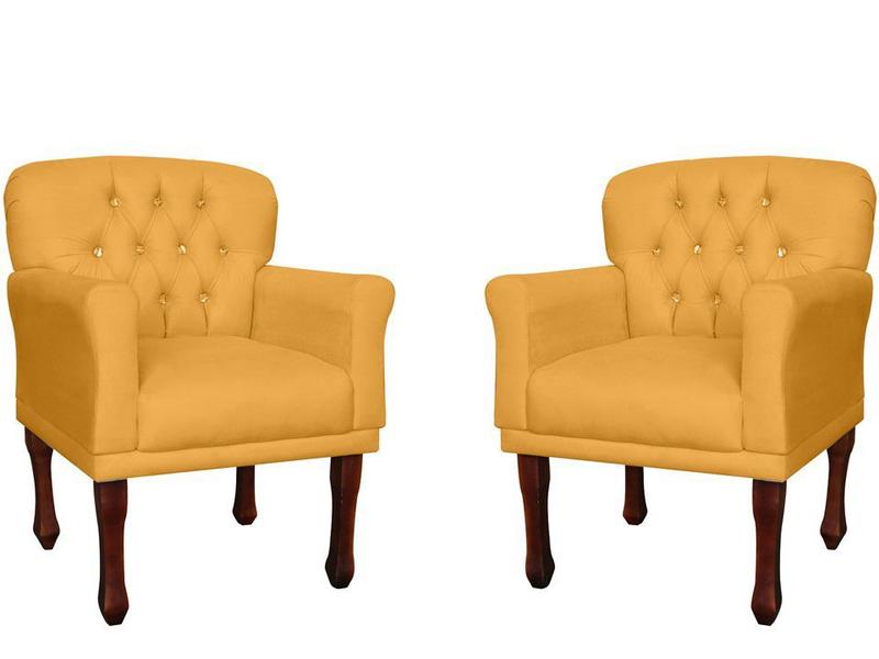 Imagem de Kit 2 Poltronas Decorativa Ester Couro Amarelo Pés Madeira Mz Decor