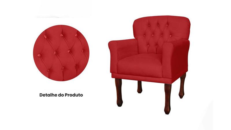 Imagem de Kit 2 Poltronas Decorativa Ester Couro Vermelho Pés Madeira Ms Decor