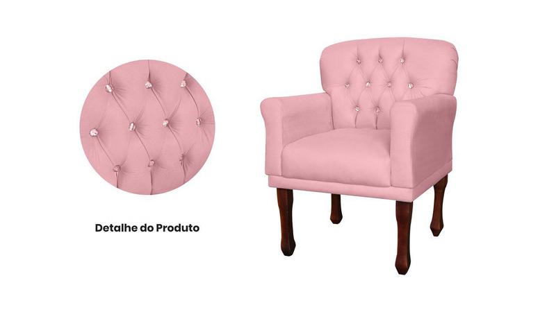 Imagem de Kit 2 Poltronas Decorativa Ester Suede Rosa Bebê Pés Madeira Mz Decor