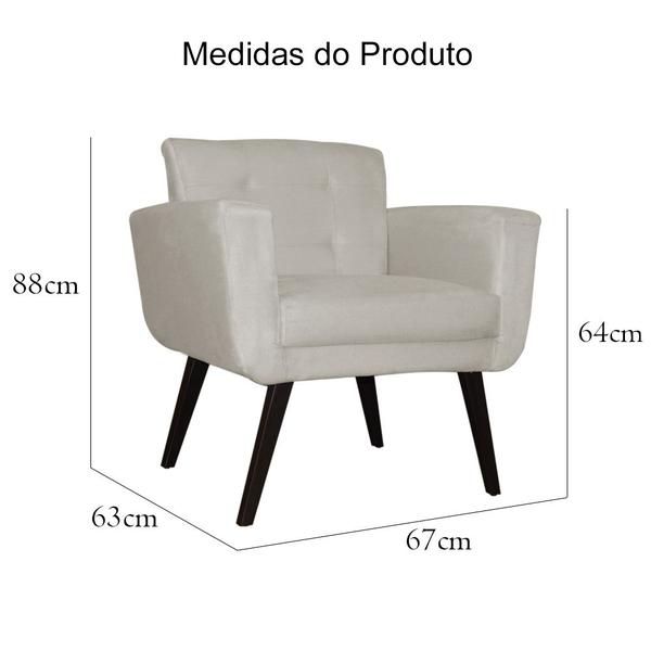 Imagem de Kit 2 Poltronas Decorativa Geovana Couro Bege Pés Madeira Mz Decor