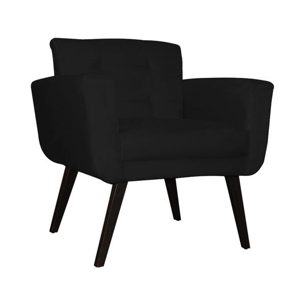 Imagem de Kit 2 Poltronas Decorativa Geovana Couro Preto Pés Madeira Ms Decor