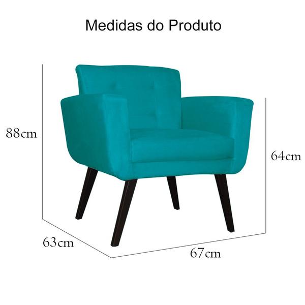 Imagem de Kit 2 Poltronas Decorativa Geovana Suede Azul Tifany Pés Madeira Mz Decor