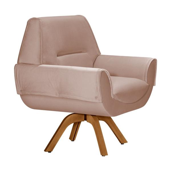 Imagem de Kit 2 Poltronas Decorativa Havana Prime Veludo Rose Base Giratória em Madeira Maciça