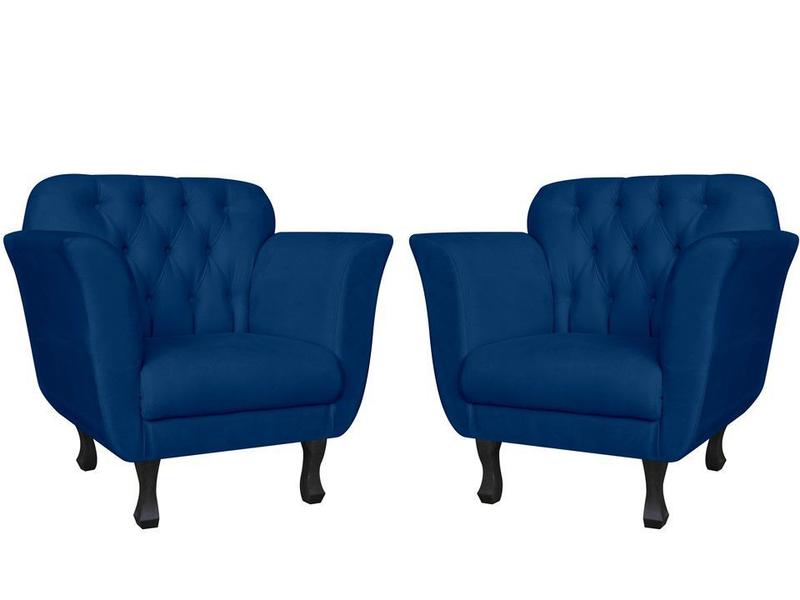 Imagem de Kit 2 Poltronas Decorativa Helena Suede Azul Marinho Pés Madeira Mz Decor