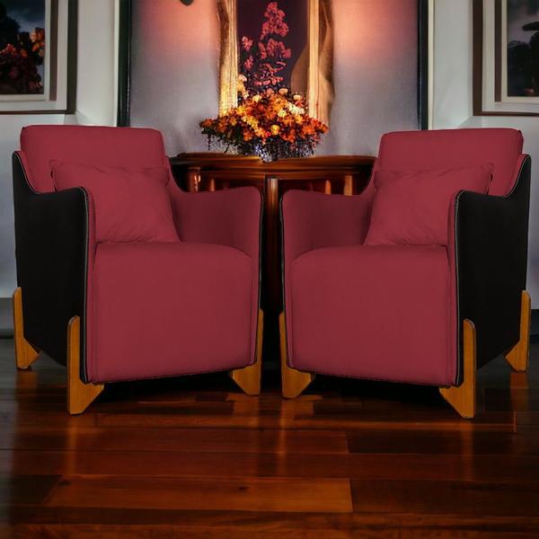 Imagem de Kit 2 Poltronas Decorativa Heloisa Veludo Vermelho/Corano Preto - Londrilar