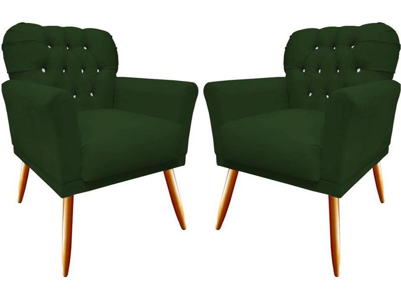 Imagem de Kit 2 Poltronas Decorativa Isabela Suede Verde Capitonê Com Strass Mz Decor