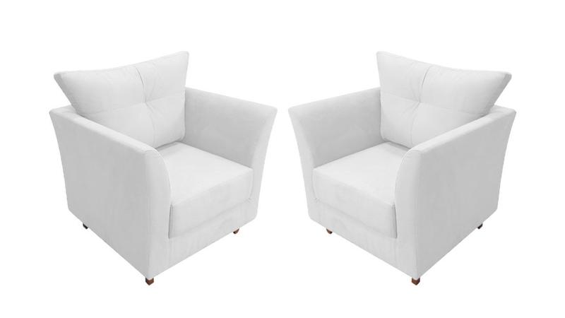 Imagem de Kit 2 Poltronas Decorativa Isis Couro Branco Pés Madeira Mz Decor