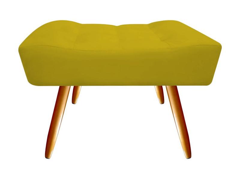 Imagem de Kit 2 Poltronas Decorativa Isis + Puff Retangular Couro Amarelo Pés Madeira Ms Decor