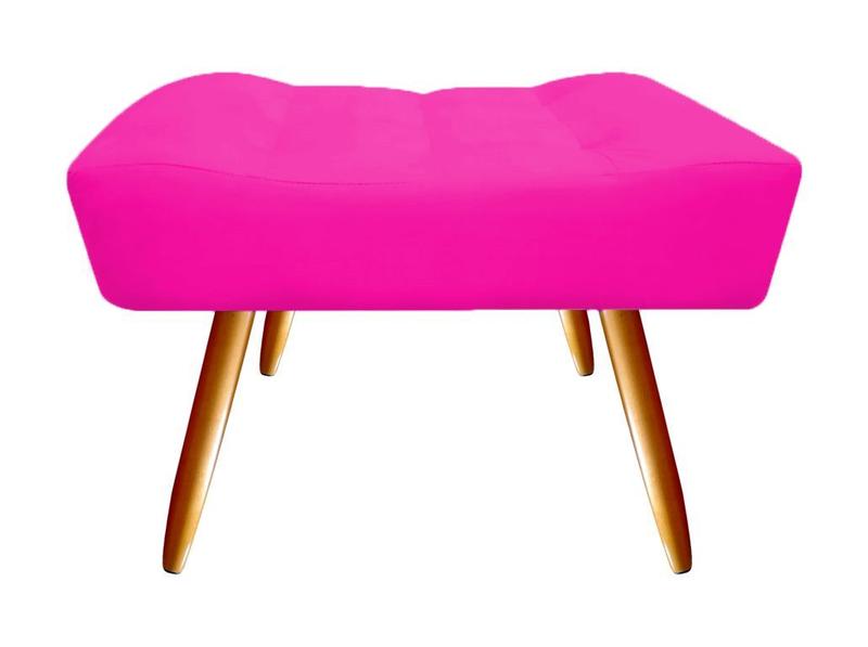 Imagem de Kit 2 Poltronas Decorativa Isis + Puff Retangular Couro Rosa Pink Pés Madeira Ms Decor