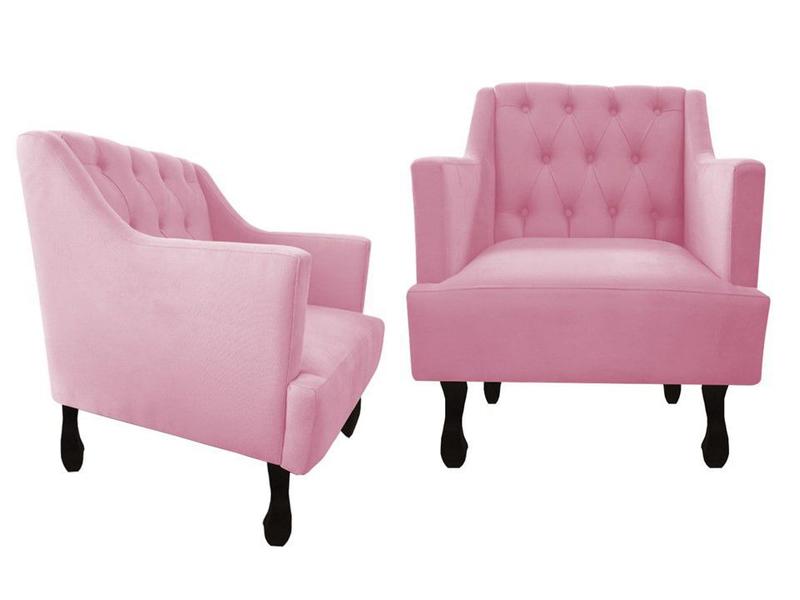 Imagem de Kit 2 Poltronas Decorativa Julia Suede Rosa Bebê Pés Madeira Mz Decor