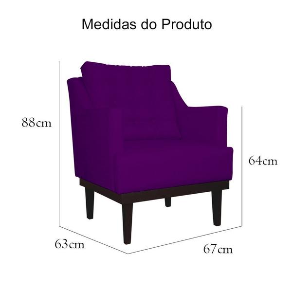 Imagem de Kit 2 Poltronas Decorativa Juliete Suede Roxo Pés Madeira Mz Decor