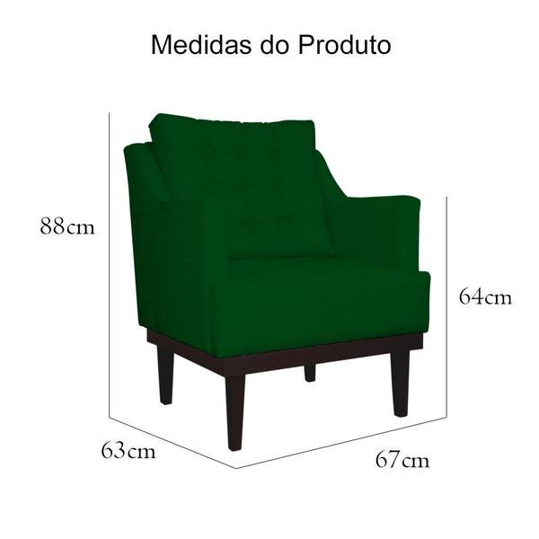 Imagem de Kit 2 Poltronas Decorativa Juliete Suede Verde Pés Madeira Mz Decor