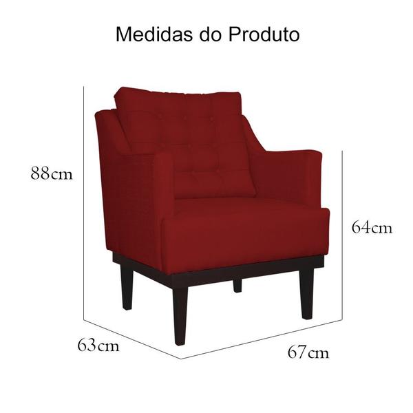 Imagem de Kit 2 Poltronas Decorativa Juliete Suede Vermelho Pés Madeira Ms Decor