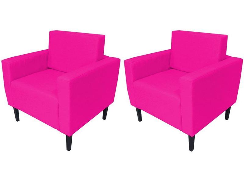 Imagem de Kit 2 Poltronas Decorativa Leticia Slim Couro Rosa Pink Pés Madeira Ms Decor