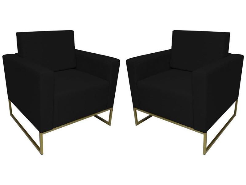 Imagem de Kit 2 Poltronas Decorativa Leticia Slim Suede Preto Base Metálica Mz Decor