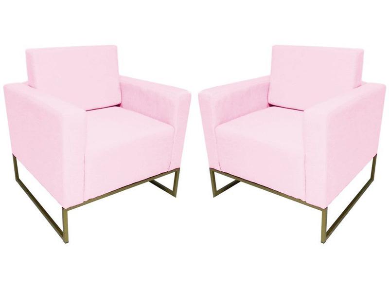 Imagem de Kit 2 Poltronas Decorativa Leticia Slim Suede Rosa Bebê Base Metálica Mz Decor