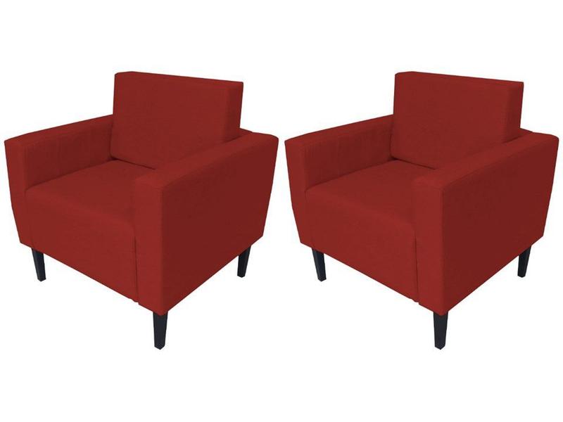 Imagem de Kit 2 Poltronas Decorativa Leticia Slim Suede Vermelho Pés Madeira Ms Decor