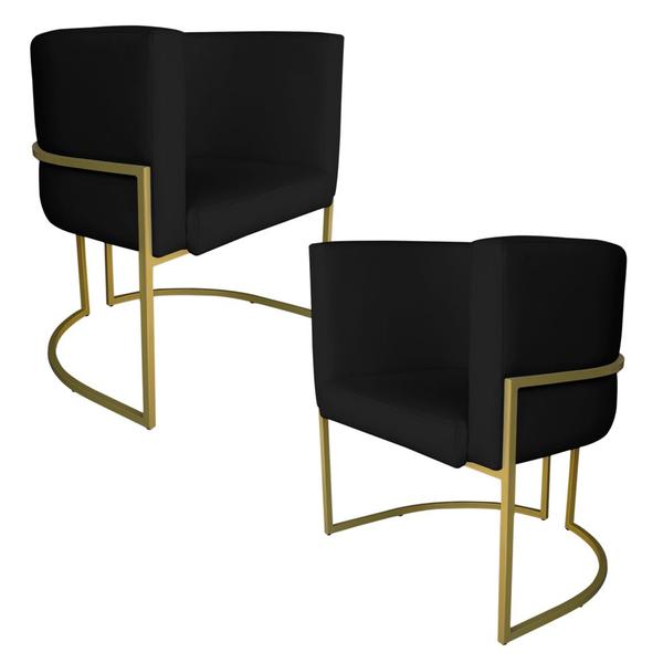 Imagem de Kit 2 Poltronas Decorativa Luana Base Gold PU Preto - Montanaris Decor