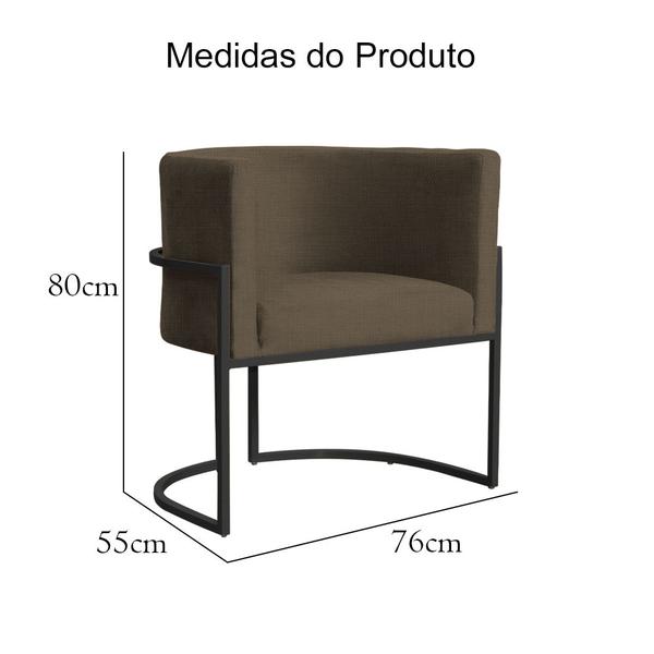 Imagem de Kit 2 Poltronas Decorativa Luana Linho Marrom Base Preta Ms Decor