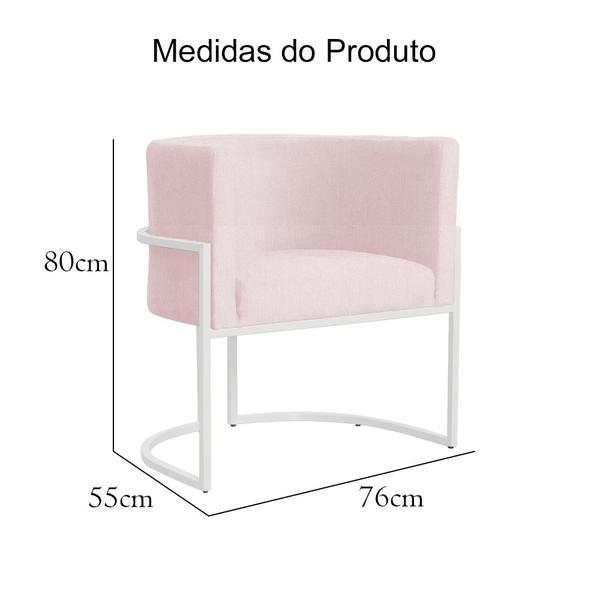 Imagem de Kit 2 Poltronas Decorativa Luana Suede Rosa Bebê Base Branca Mz Decor