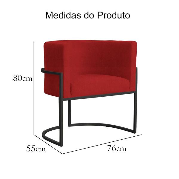 Imagem de Kit 2 Poltronas Decorativa Luana Suede Vermelho Base Preta Ms Decor