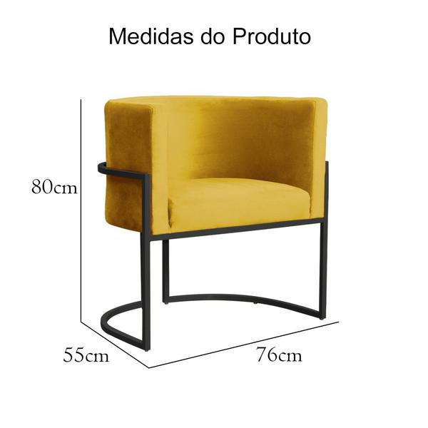 Imagem de Kit 2 Poltronas Decorativa Luana Veludo Amarelo Base Preta Ms Decor