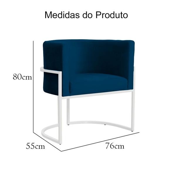 Imagem de Kit 2 Poltronas Decorativa Luana Veludo Azul Marinho Base Branca Mz Decor