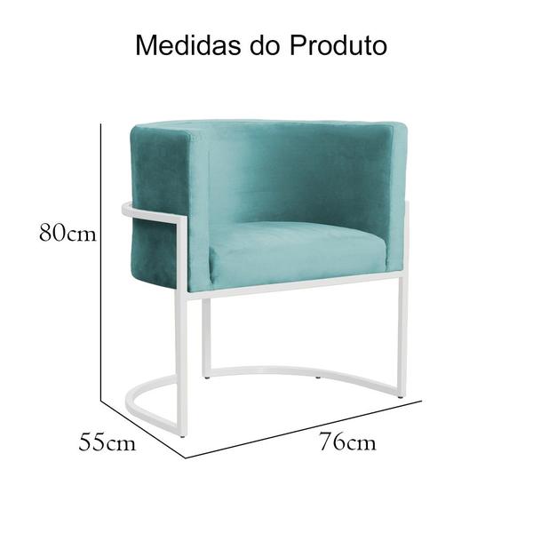 Imagem de Kit 2 Poltronas Decorativa Luana Veludo Azul Tifany Base Branca Ms Decor