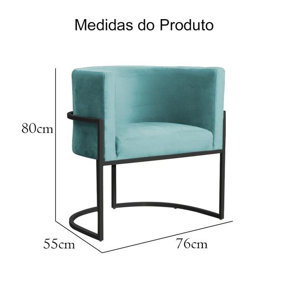 Imagem de Kit 2 Poltronas Decorativa Luana Veludo Azul Tifany Base Preta Mz Decor