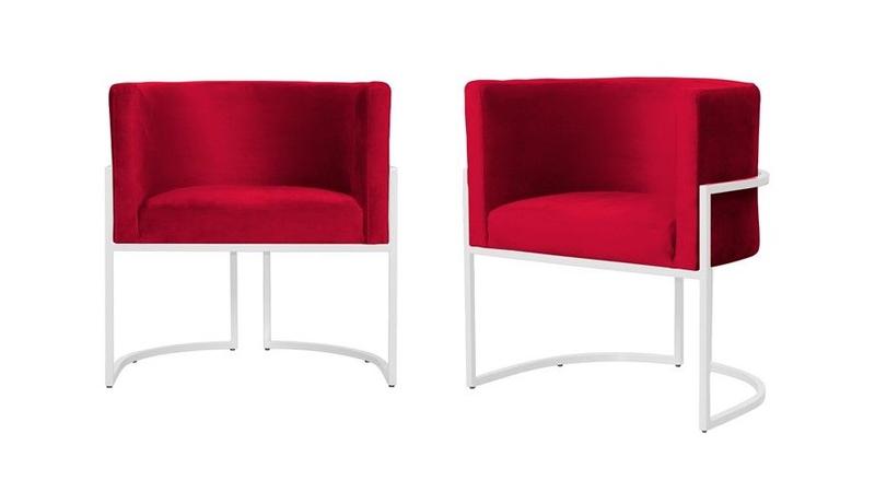 Imagem de Kit 2 Poltronas Decorativa Luana Veludo Vermelho Base Branca Ms Decor