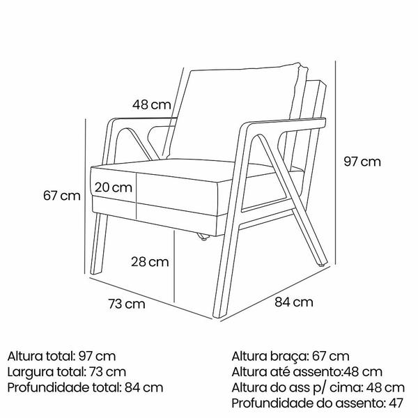 Imagem de Kit 2 Poltronas Decorativa Luiza Linho Base em Madeira Castanho - Pallazio