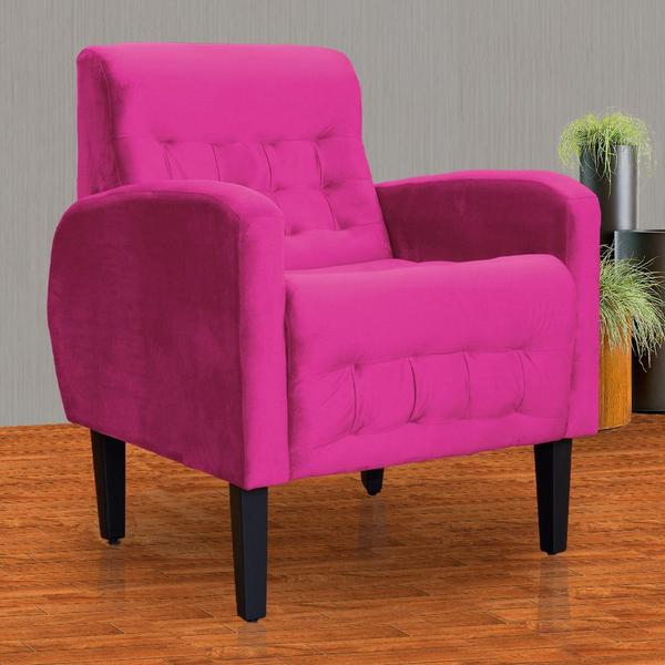 Imagem de Kit 2 Poltronas Decorativa Luiza Veludo Rosa Pink Pés Madeira Mz Decor