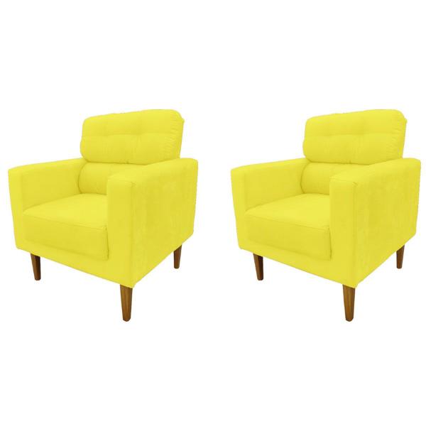 Imagem de Kit 2 Poltronas Decorativa Luna Sala de Estar Suede Amarelo Kimi Design