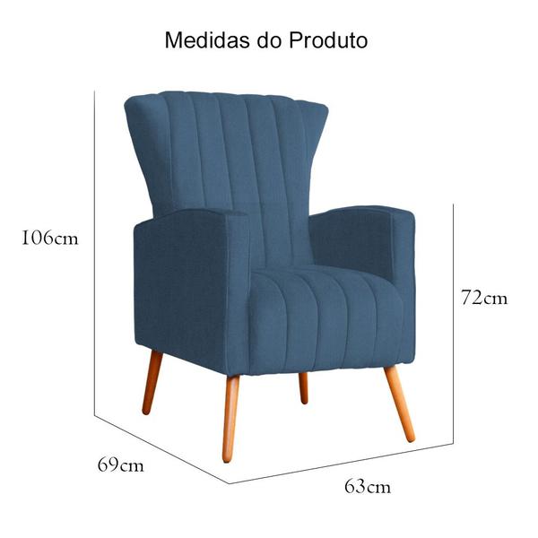 Imagem de Kit 2 Poltronas Decorativa Melinda Suede Azul Royal Pés Madeira Mz Decor