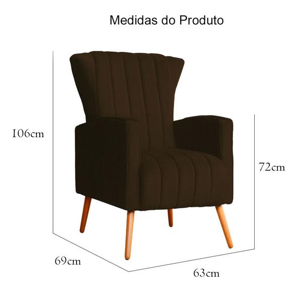 Imagem de Kit 2 Poltronas Decorativa Melinda Suede Marrom Pés Madeira Mz Decor