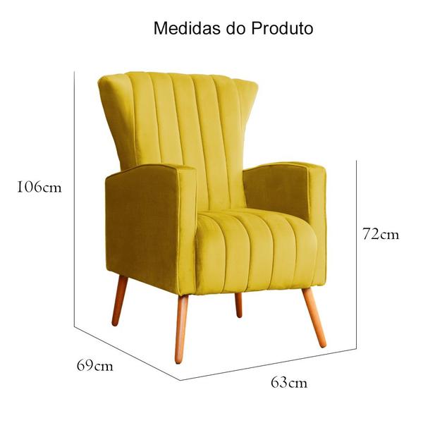 Imagem de Kit 2 Poltronas Decorativa Melinda Veludo Amarelo Pés Madeira Mz Decor