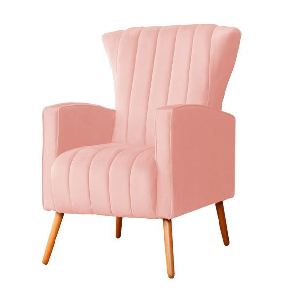 Imagem de Kit 2 Poltronas Decorativa Melinda Veludo Rosa Pés Madeira Mz Decor