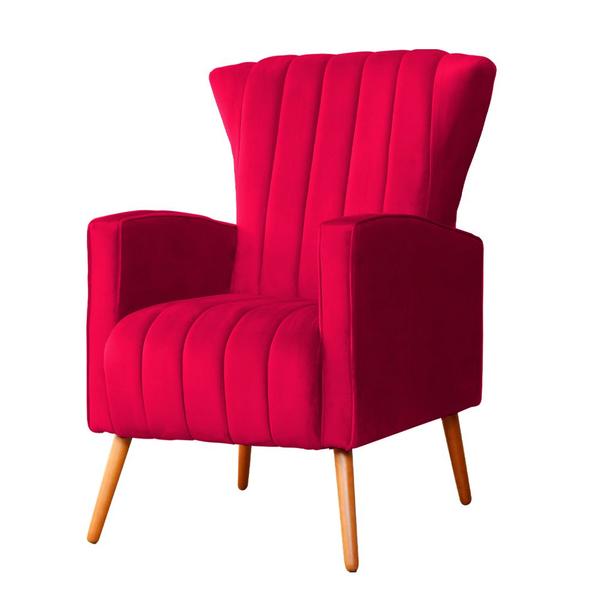 Imagem de Kit 2 Poltronas Decorativa Melinda Veludo Vermelho Pés Madeira Mz Decor