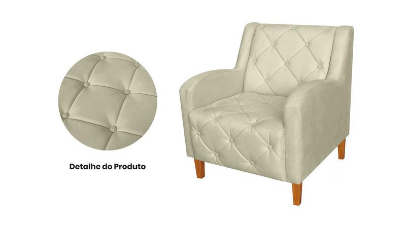 Imagem de Kit 2 Poltronas Decorativa Munique Couro Bege Pés Madeira Mz Decor