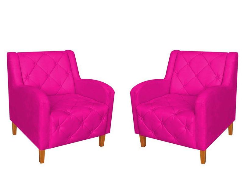 Imagem de Kit 2 Poltronas Decorativa Munique Couro Rosa Pink Pés Madeira Mz Decor