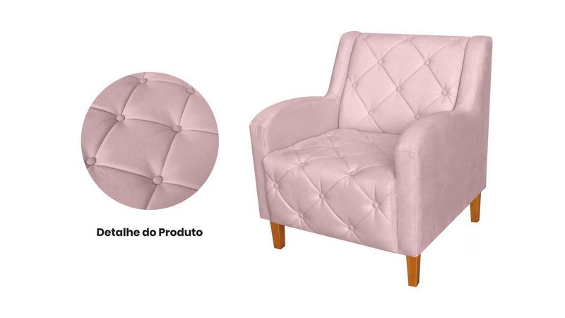 Imagem de Kit 2 Poltronas Decorativa Munique Suede Rosa Bebê Pés Madeira Mz Decor