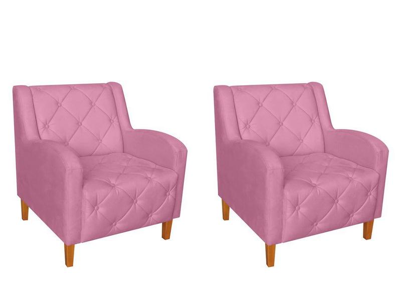 Imagem de Kit 2 Poltronas Decorativa Munique Suede Rosa Pés Madeira Ms Decor