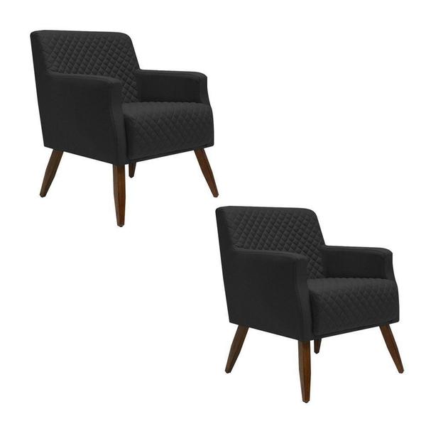 Imagem de Kit 2 Poltronas Decorativa Nagoya Pés Madeira Corano Preto - Gran Belo