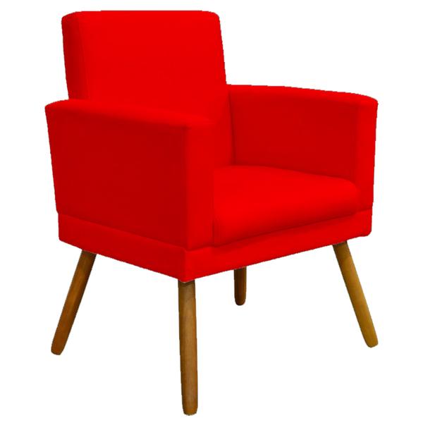 Imagem de Kit 2 Poltronas Decorativa Nina Com Base Suede Vermelho Pé Castanho - Clique E Decorativo