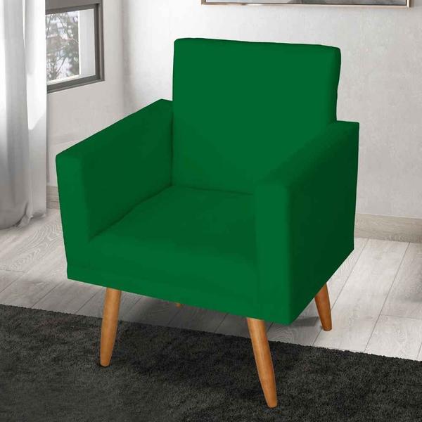 Imagem de Kit 2 Poltronas Decorativa Nina com Estrutura Madeira Maciça e Puff Sófia Pés Palito Verde Mafer