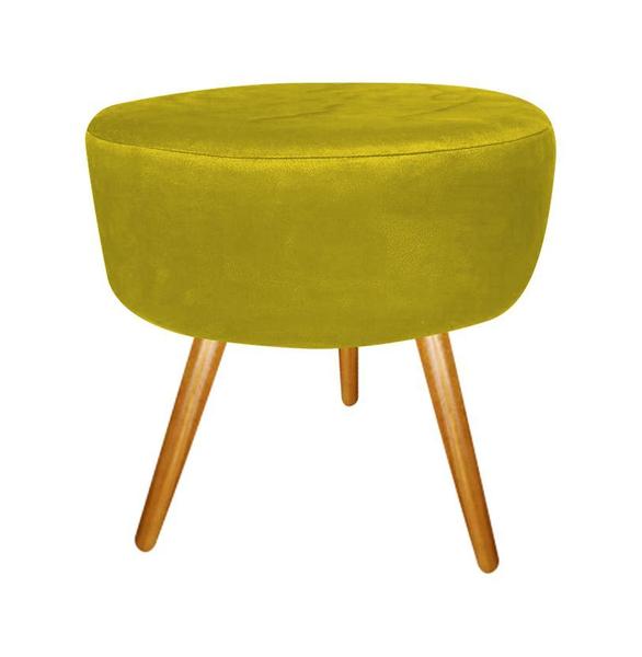 Imagem de Kit 2 Poltronas Decorativa Nina + Puff Redondo Suede Amarelo Pés Madeira Mz Decor