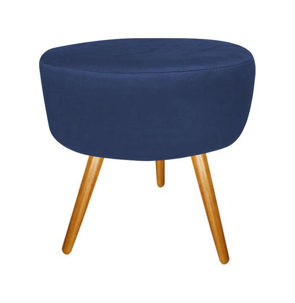 Imagem de Kit 2 Poltronas Decorativa Nina + Puff Redondo Suede Azul Marinho Pés Madeira Mz Decor