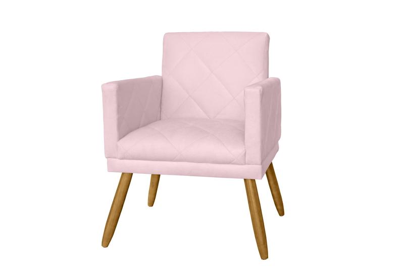 Imagem de Kit 2 Poltronas Decorativa Nina Riscado Suede Rosa Bebê Pés Madeira Mz Decor