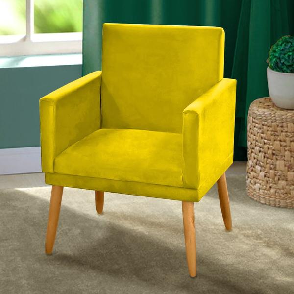 Imagem de Kit 2 Poltronas Decorativa Nina Suede Amarelo com Rodapé